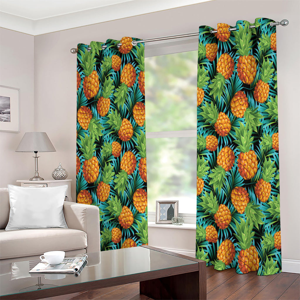 Exotic Tropical Pineapple Pattern Print Extra Wide Grommet Curtains
