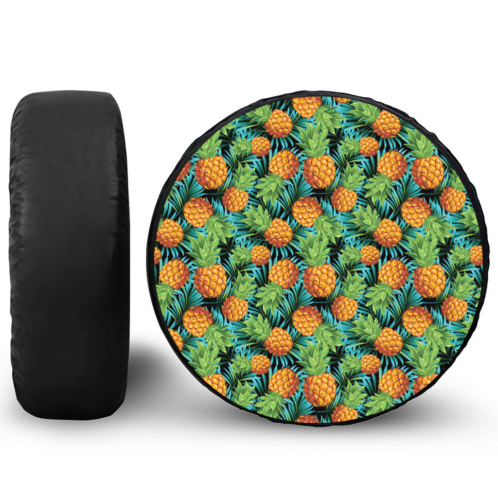 Exotic Tropical Pineapple Pattern Print Leather Spare Tire Cover
