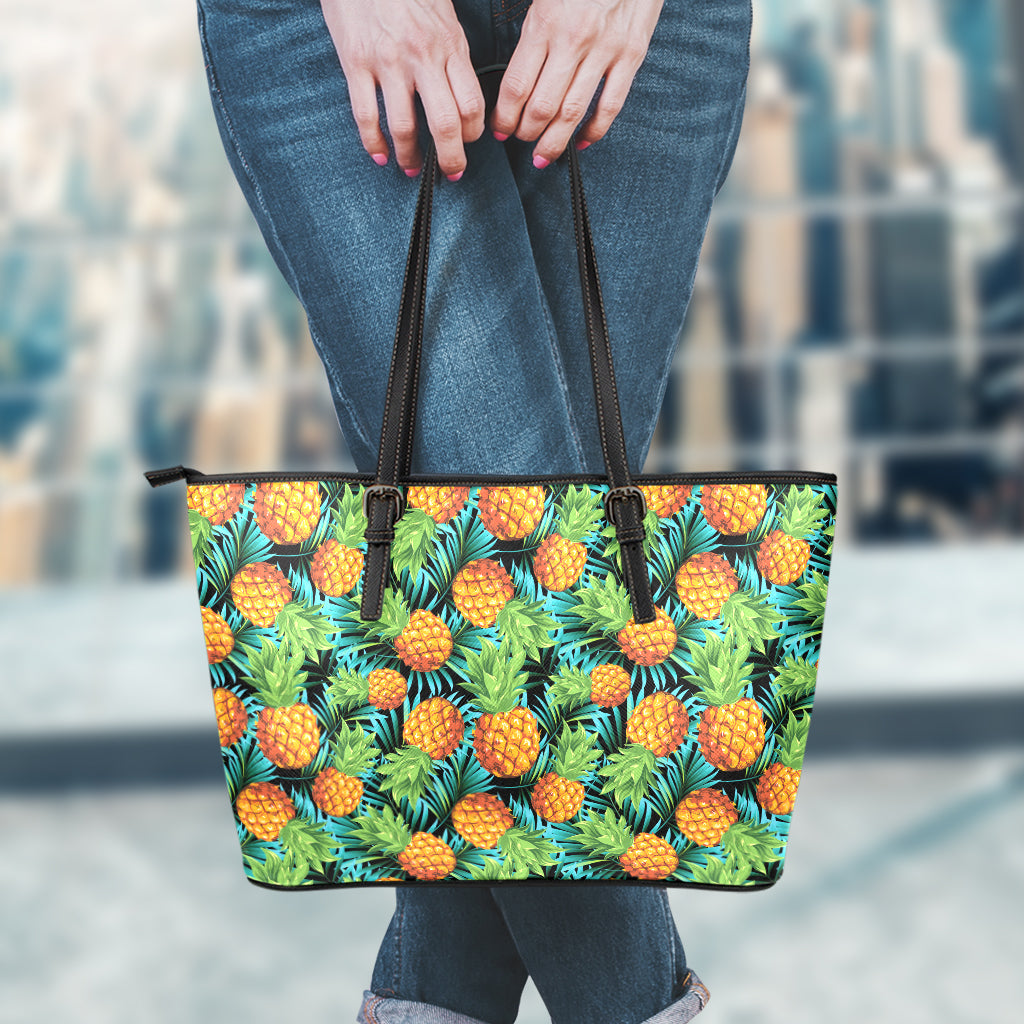 Exotic Tropical Pineapple Pattern Print Leather Tote Bag