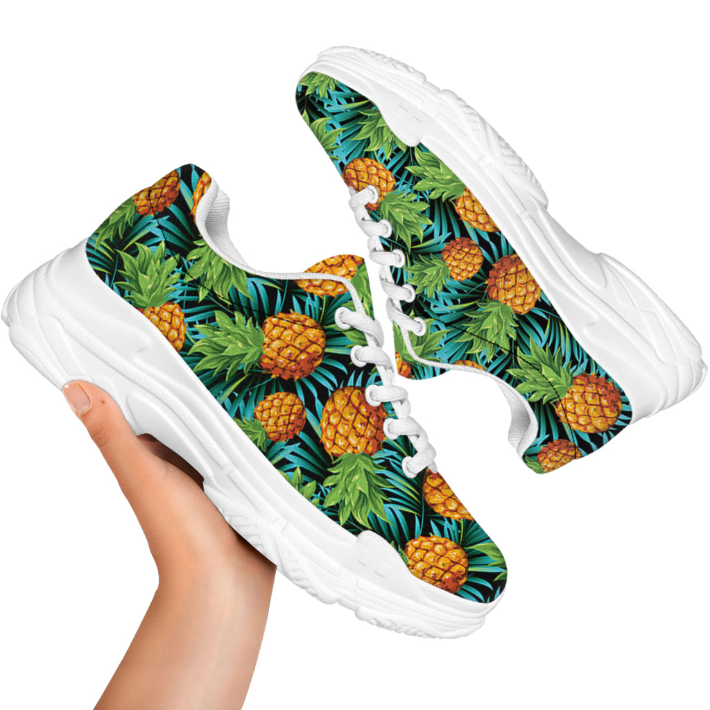 Exotic Tropical Pineapple Pattern Print White Chunky Shoes