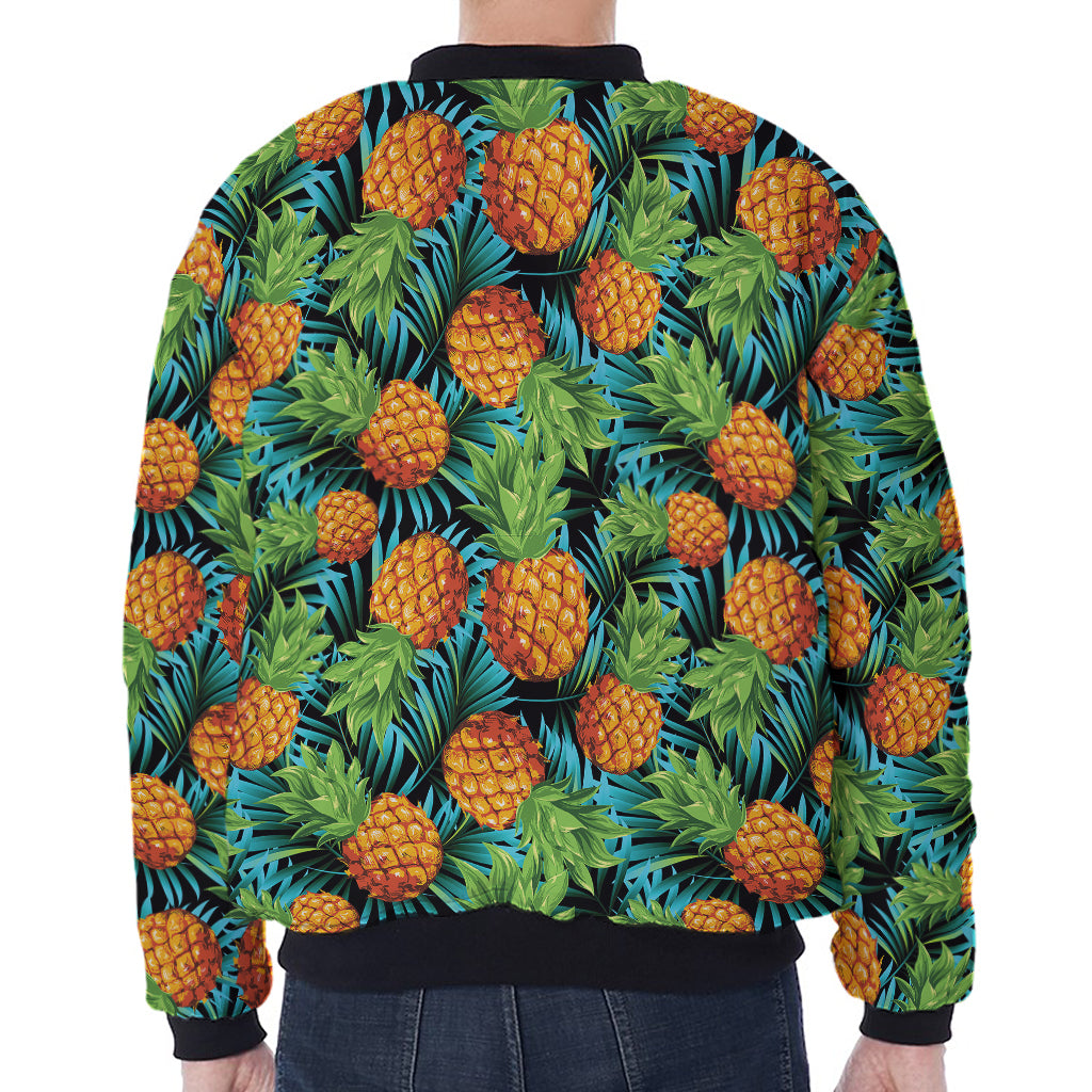 Exotic Tropical Pineapple Pattern Print Zip Sleeve Bomber Jacket