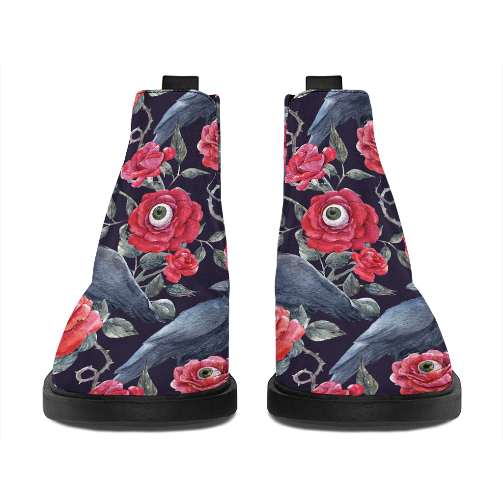 Eyeball Rose Pattern Print Flat Ankle Boots