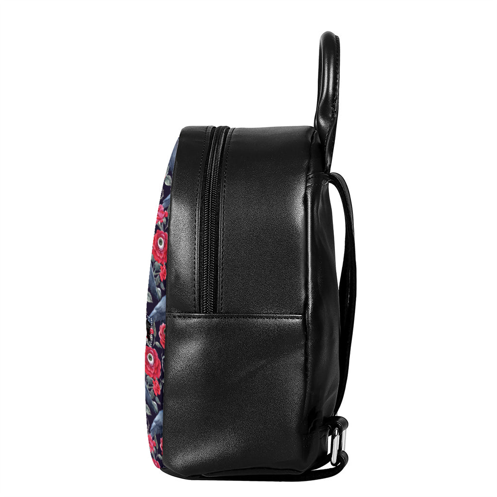 Eyeball Rose Pattern Print Leather Backpack