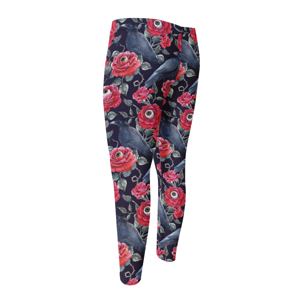 Eyeball Rose Pattern Print Men's Compression Pants