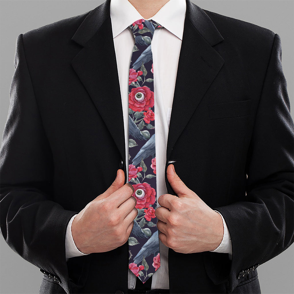 Eyeball Rose Pattern Print Necktie