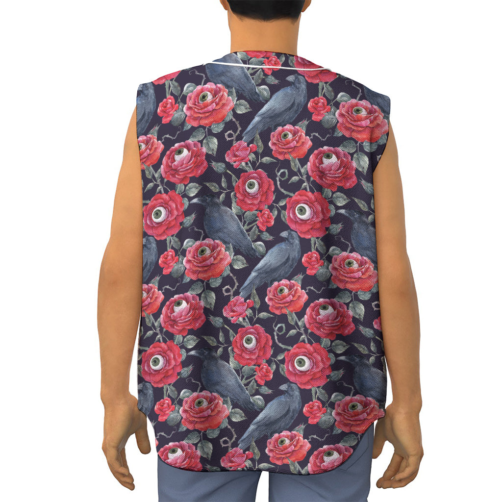 Eyeball Rose Pattern Print Sleeveless Baseball Jersey