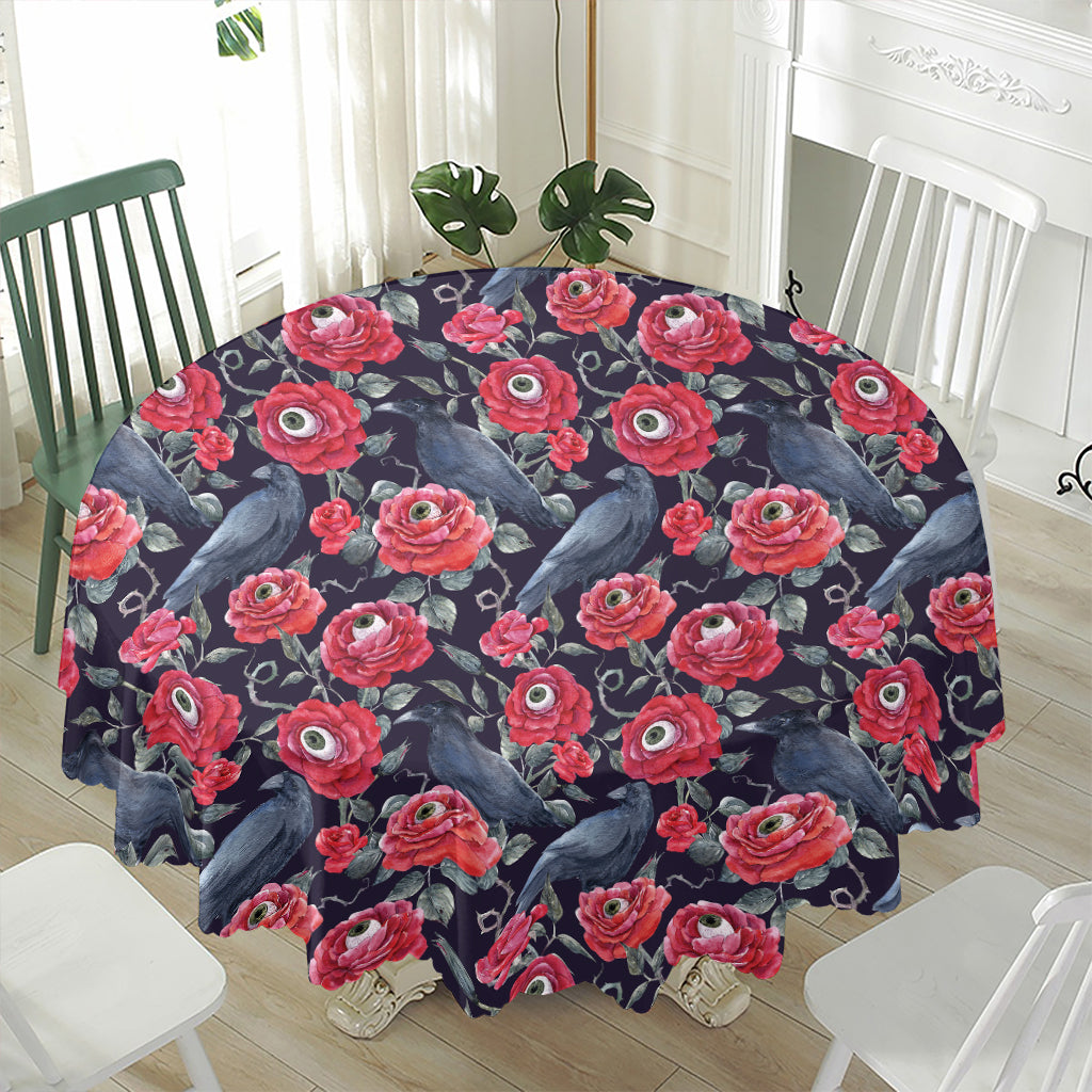 Eyeball Rose Pattern Print Waterproof Round Tablecloth