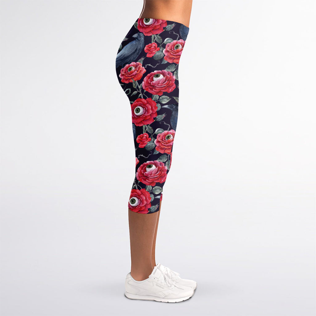 Eyeball Rose Pattern Print Women's Capri Leggings