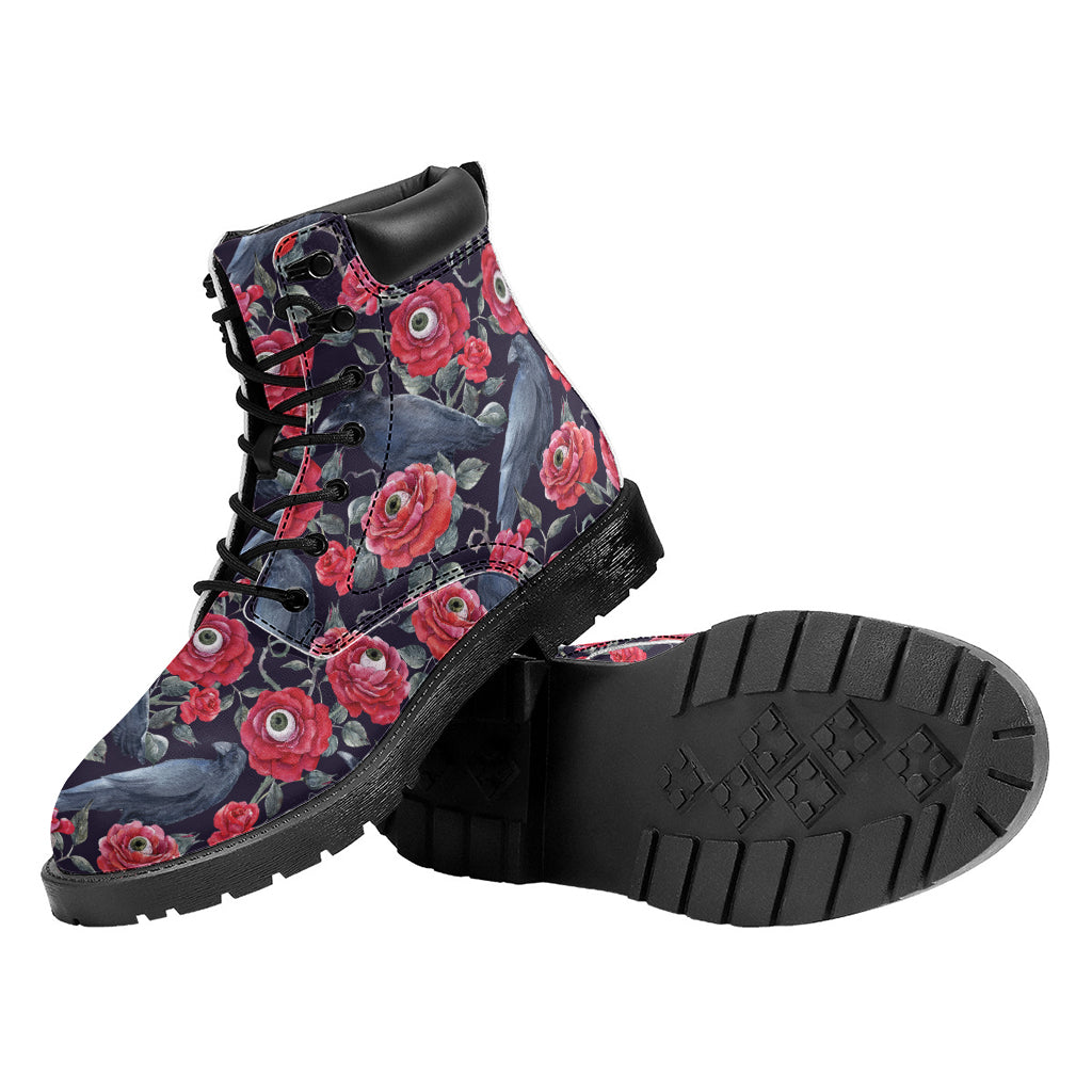 Eyeball Rose Pattern Print Work Boots