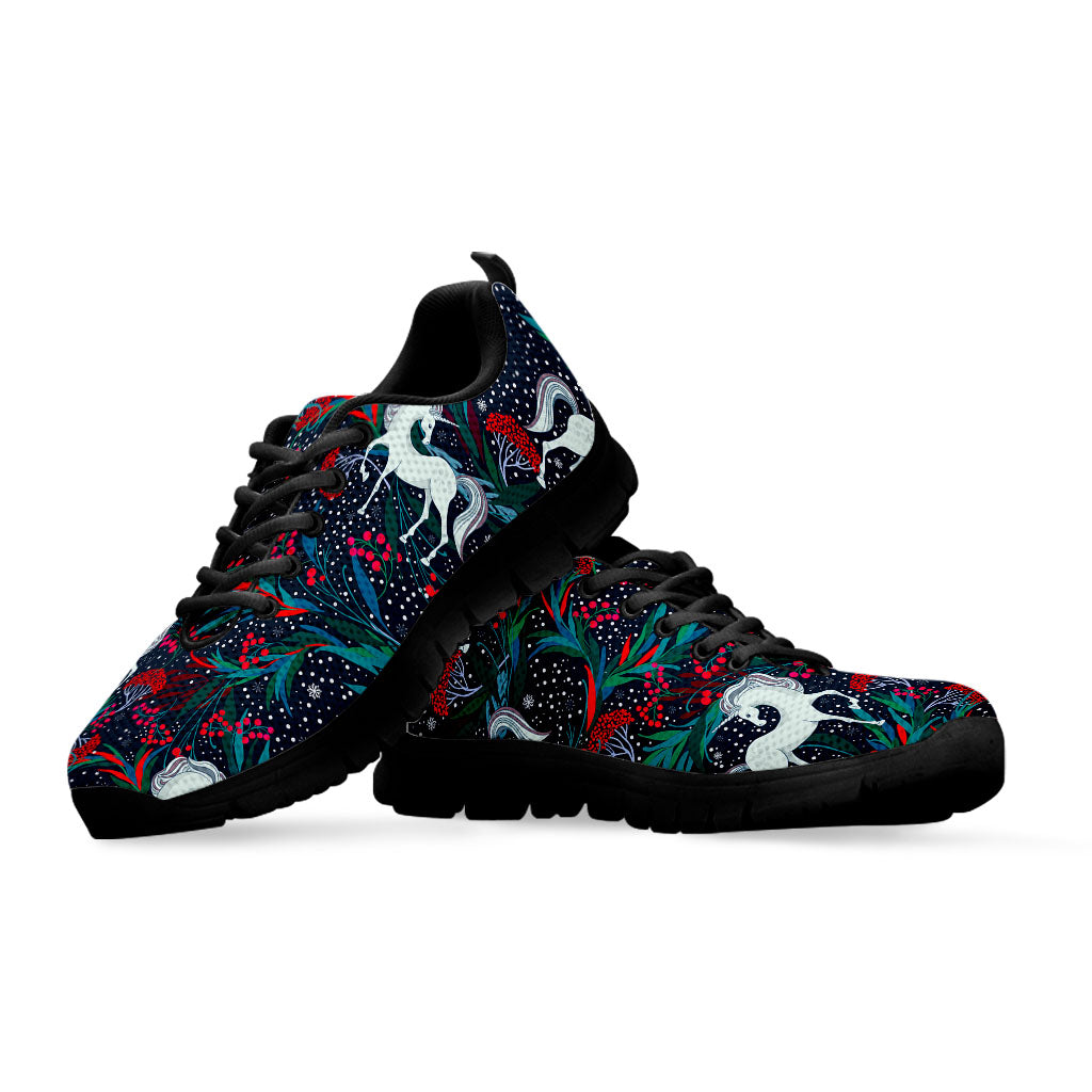 Fairy Floral Unicorn Pattern Print Black Running Shoes