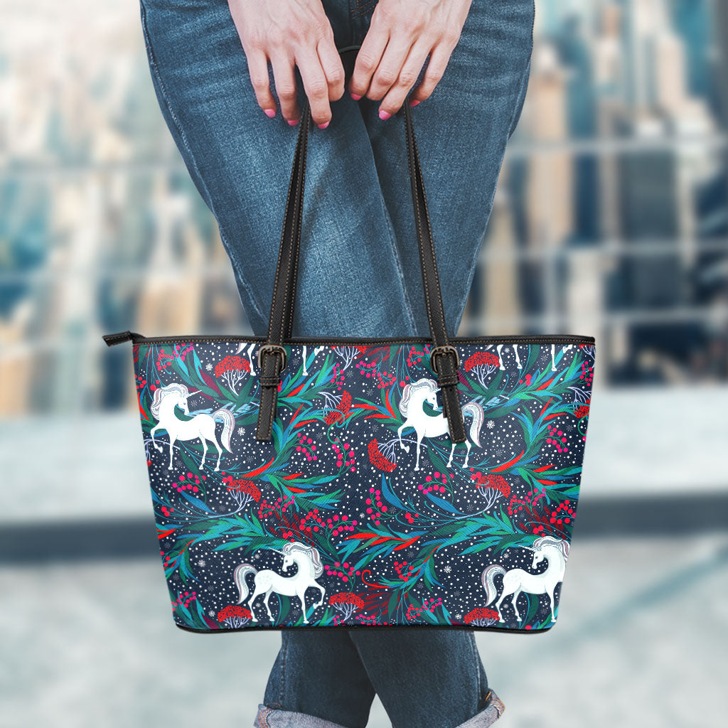 Fairy Floral Unicorn Pattern Print Leather Tote Bag