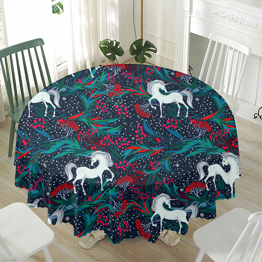 Fairy Floral Unicorn Pattern Print Waterproof Round Tablecloth