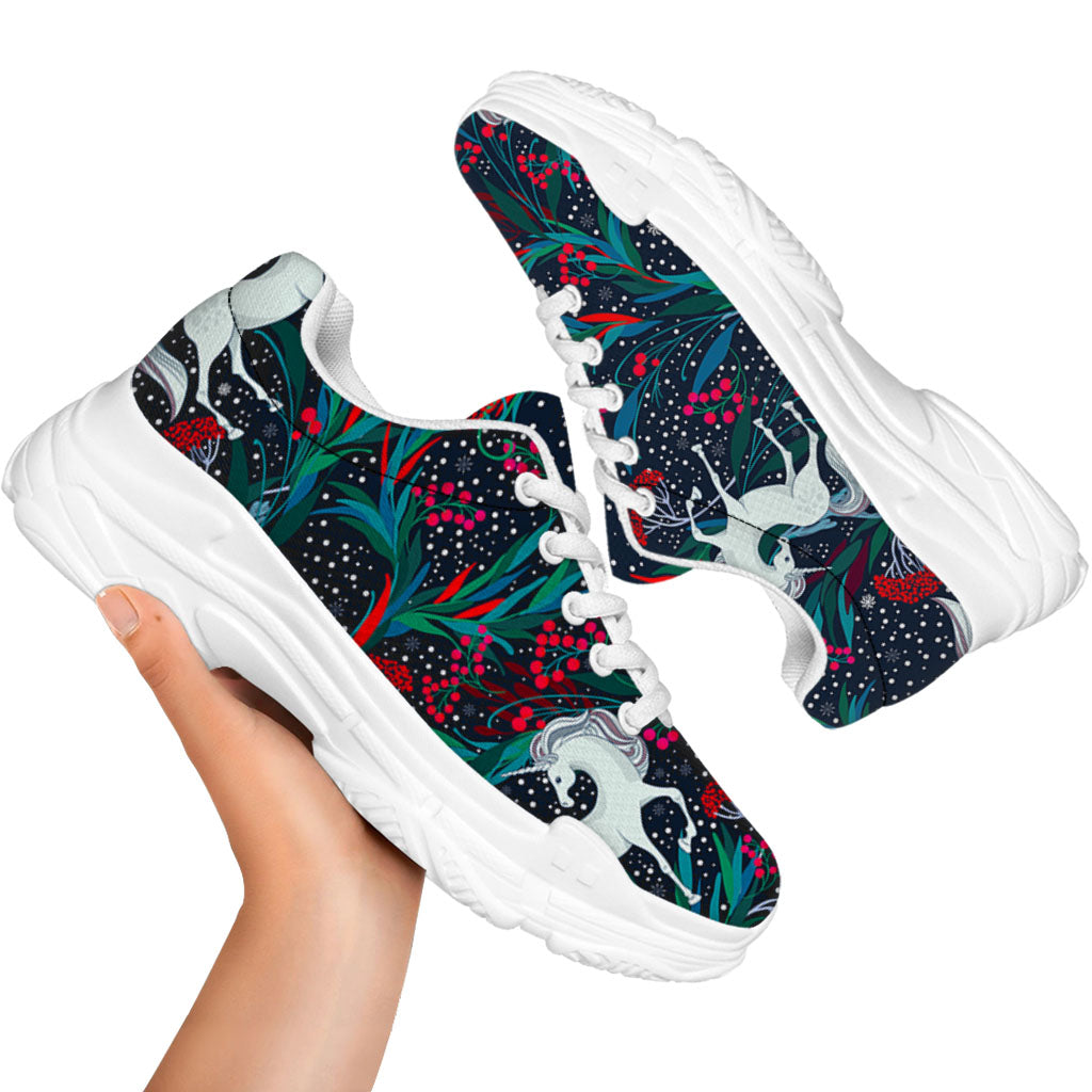 Fairy Floral Unicorn Pattern Print White Chunky Shoes