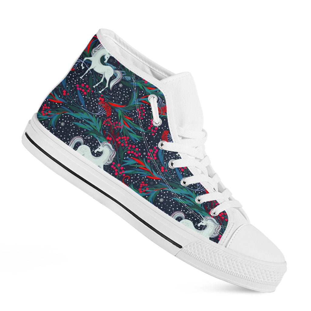 Fairy Floral Unicorn Pattern Print White High Top Sneakers