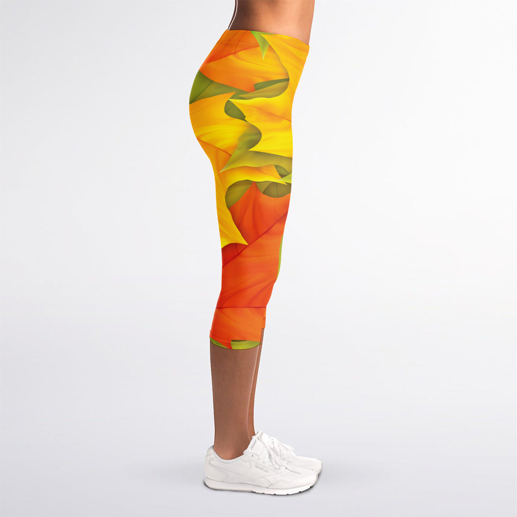 Fall Autumn Maple Leaves Print Women's Capri Leggings