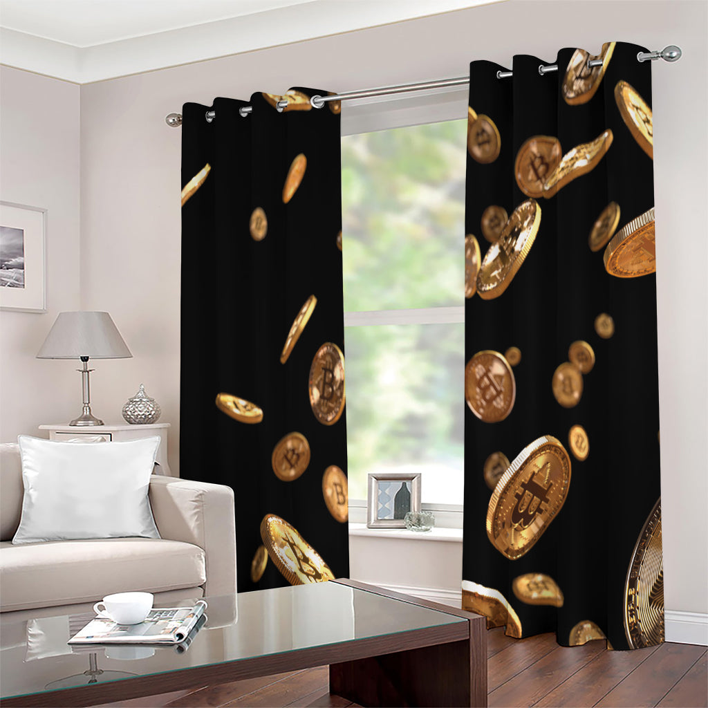 Falling Bitcoin Print Extra Wide Grommet Curtains
