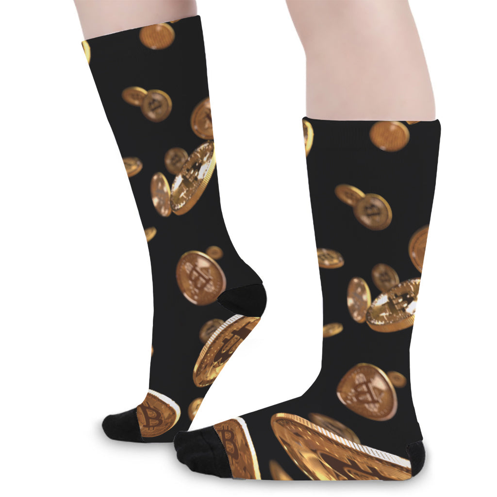 Falling Bitcoin Print Long Socks