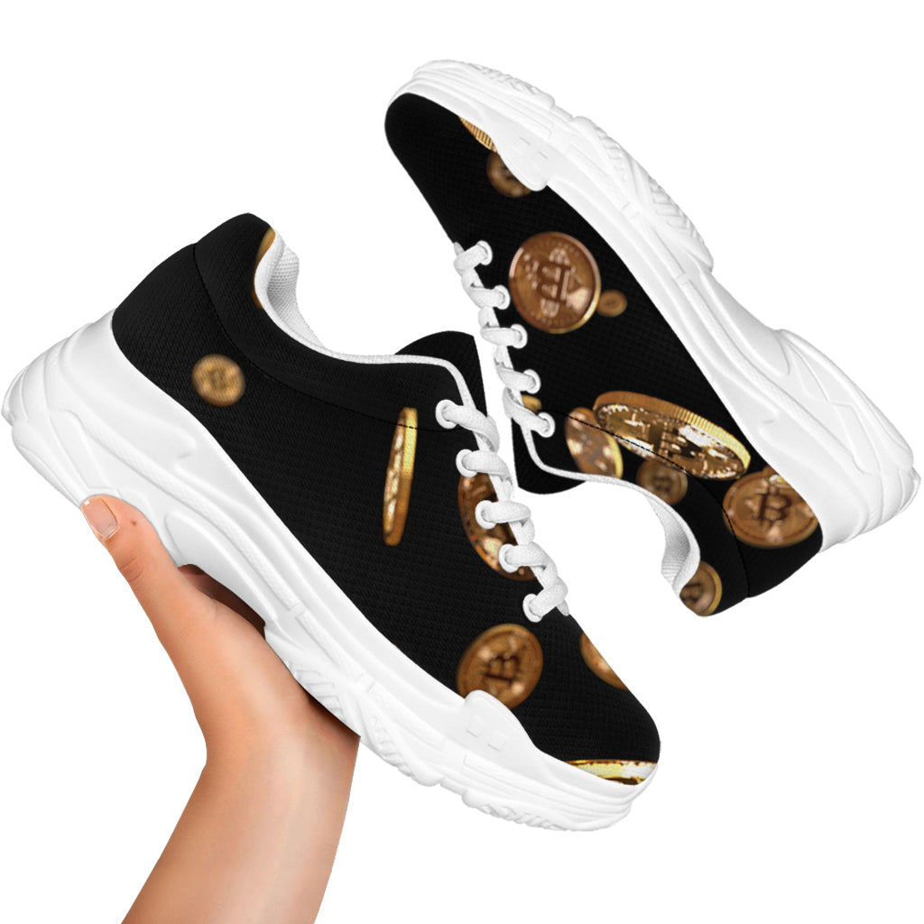 Falling Bitcoin Print White Chunky Shoes