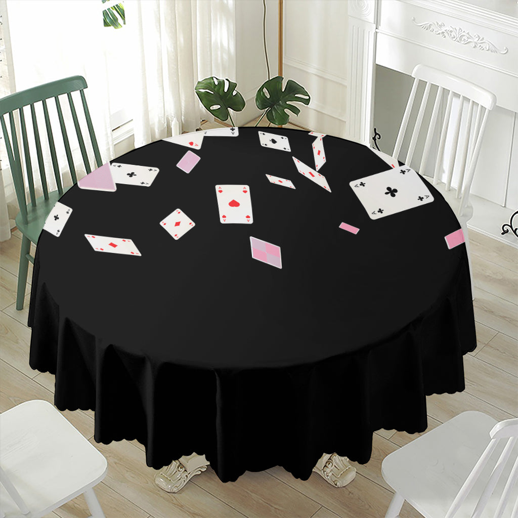Falling Casino Card Print Waterproof Round Tablecloth