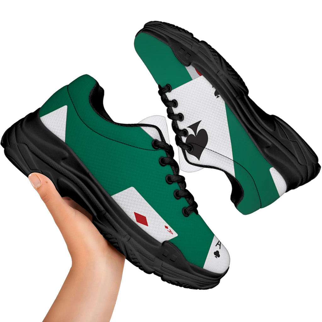 Falling Poker Cards Print Black Chunky Shoes