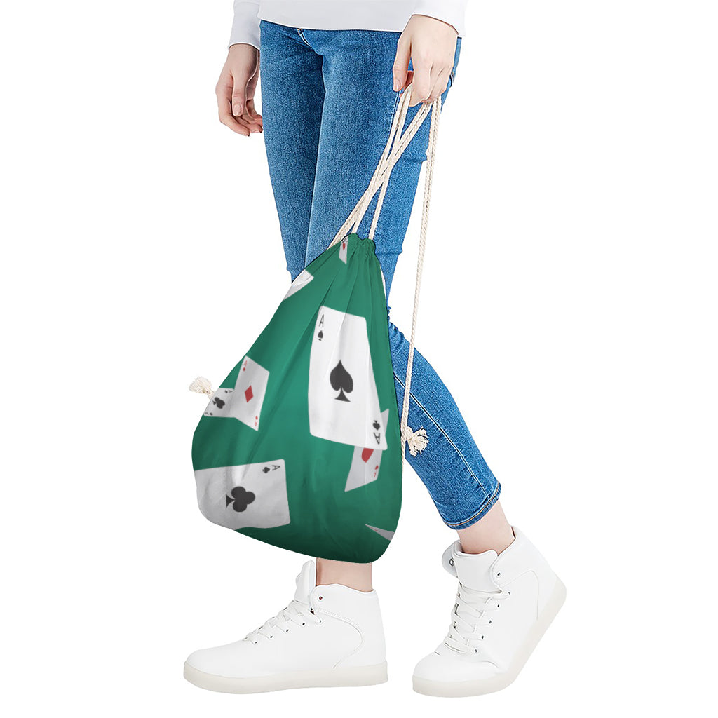 Falling Poker Cards Print Drawstring Bag