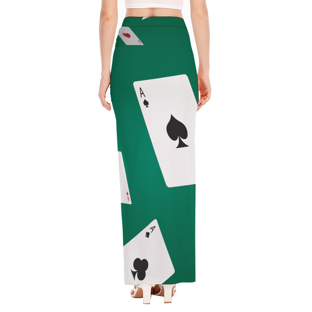 Falling Poker Cards Print High Slit Maxi Skirt