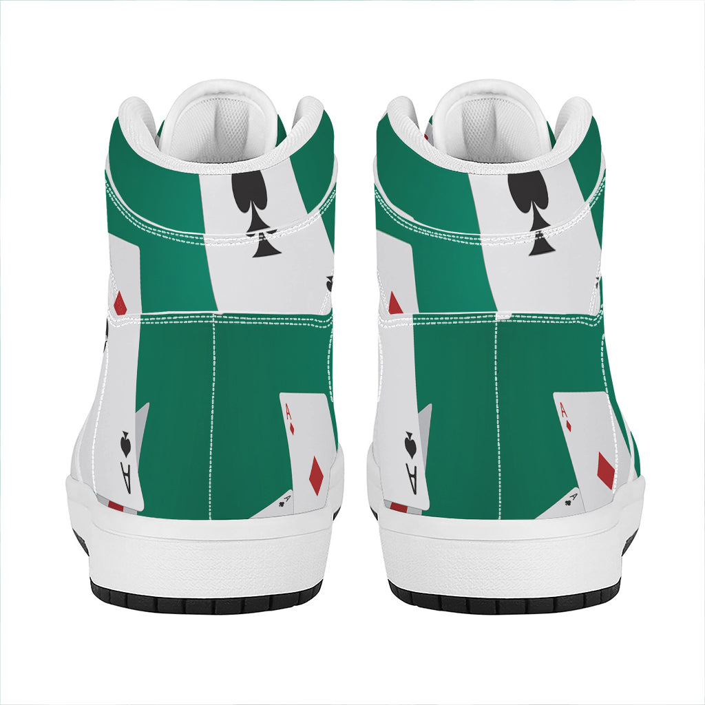 Falling Poker Cards Print High Top Leather Sneakers