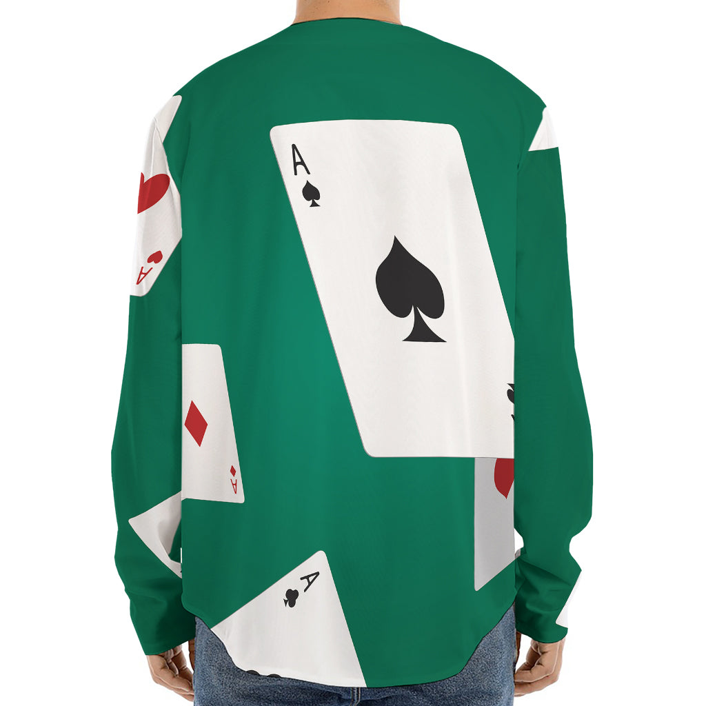 Falling Poker Cards Print Long Sleeve Baseball Jersey