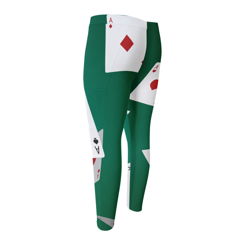 Falling Poker Cards Print Men's Compression Pants