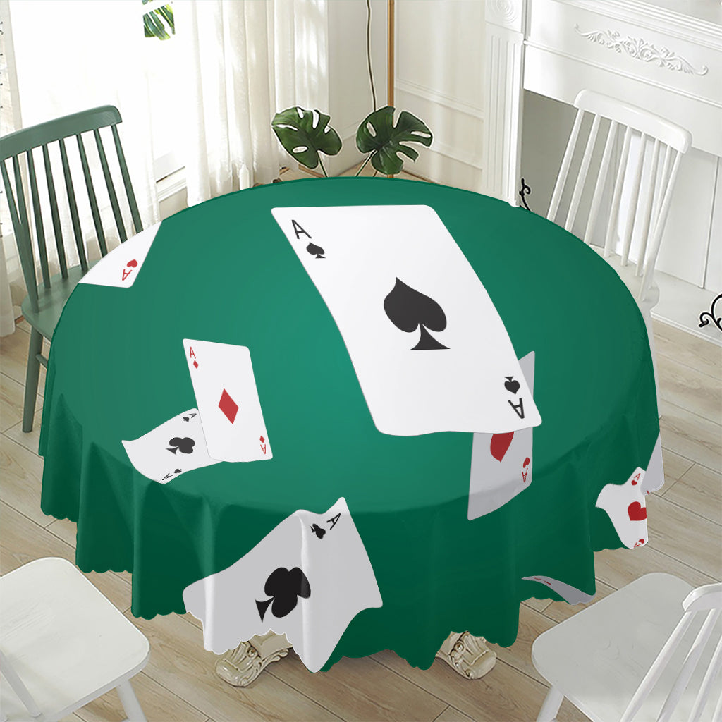 Falling Poker Cards Print Waterproof Round Tablecloth
