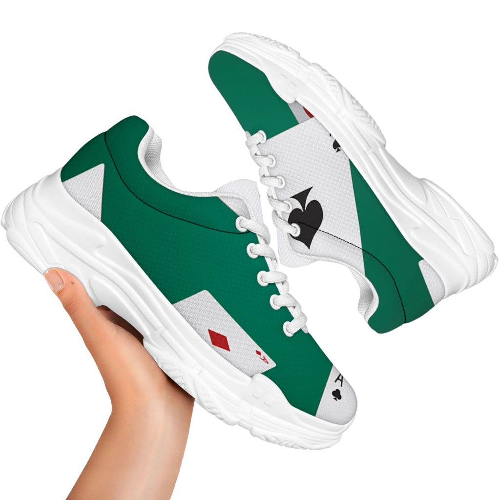 Falling Poker Cards Print White Chunky Shoes
