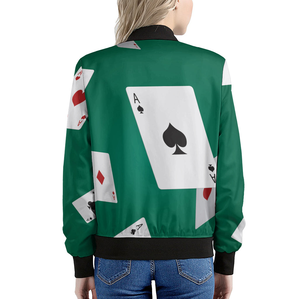 Falling Poker Cards Print Women's Bomber Jacket