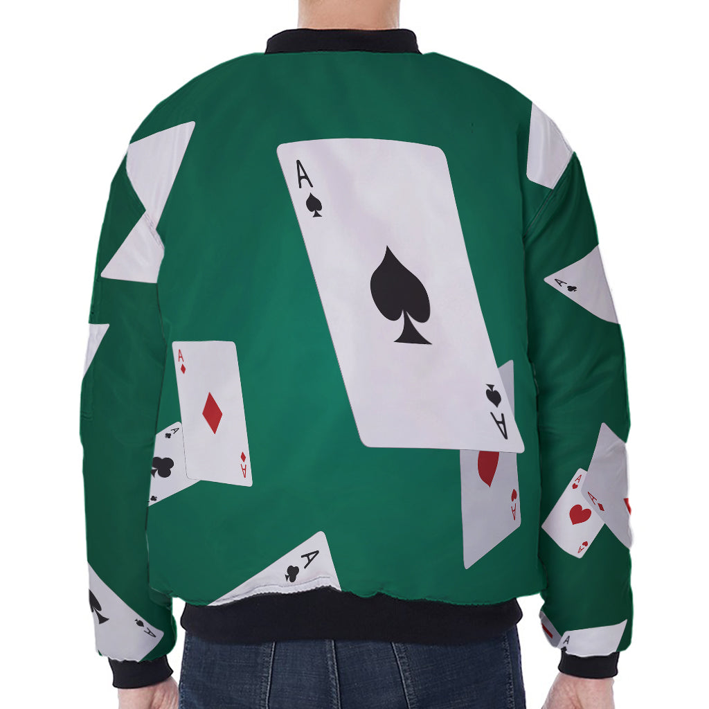 Falling Poker Cards Print Zip Sleeve Bomber Jacket
