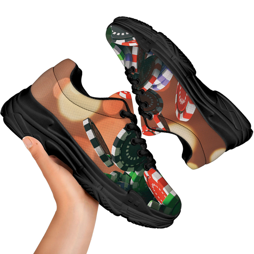 Falling Poker Chips Print Black Chunky Shoes