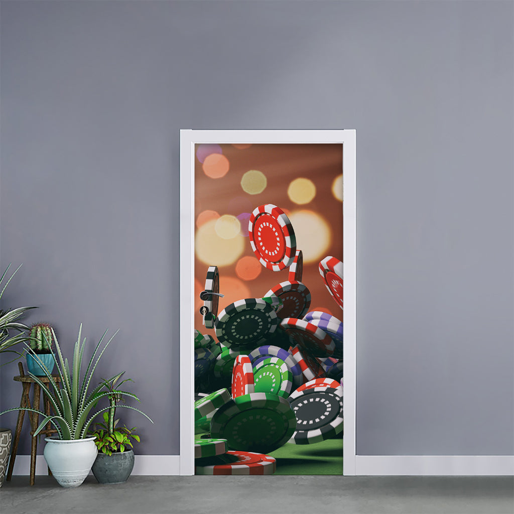 Falling Poker Chips Print Door Sticker