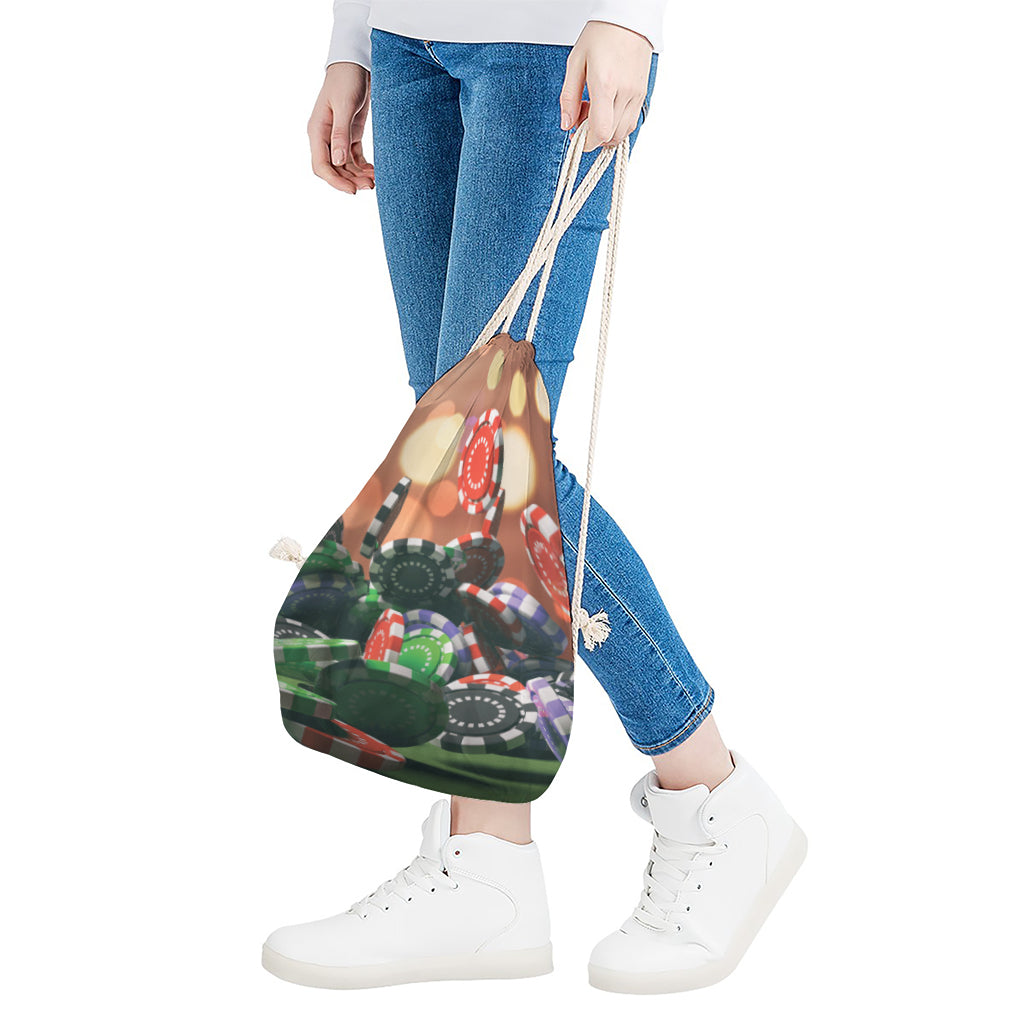 Falling Poker Chips Print Drawstring Bag