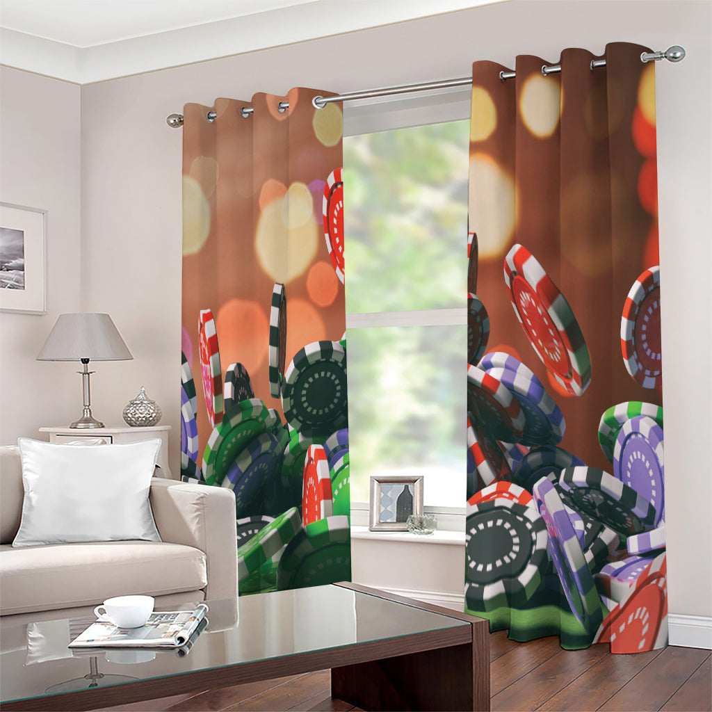 Falling Poker Chips Print Extra Wide Grommet Curtains