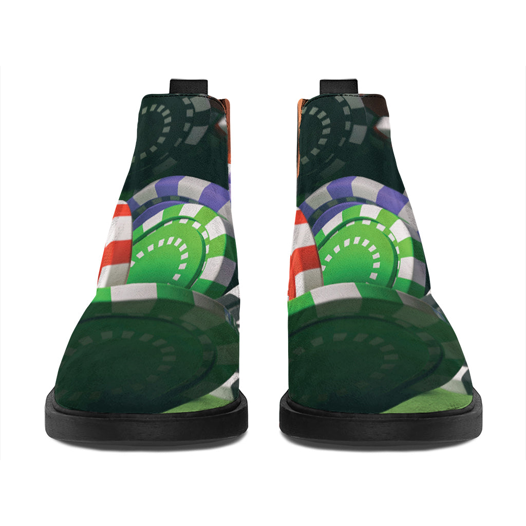 Falling Poker Chips Print Flat Ankle Boots