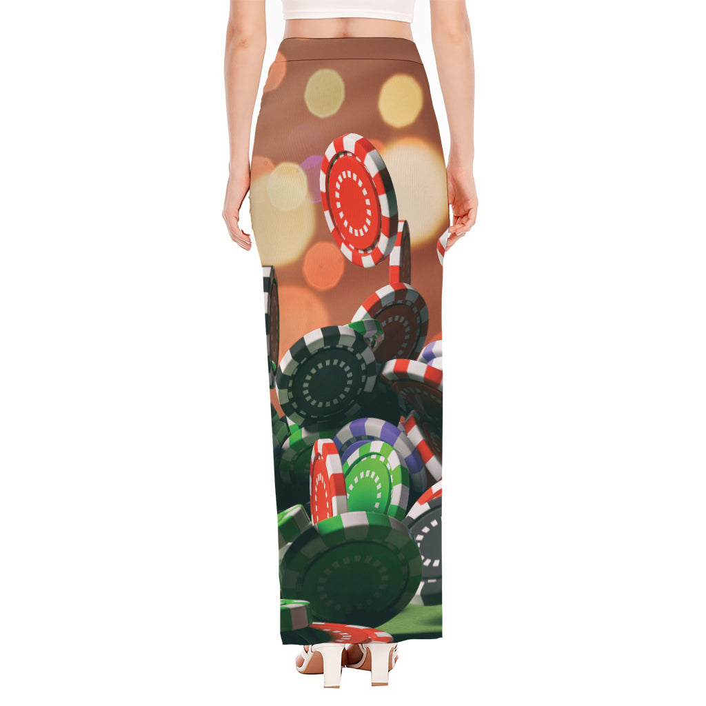 Falling Poker Chips Print High Slit Maxi Skirt