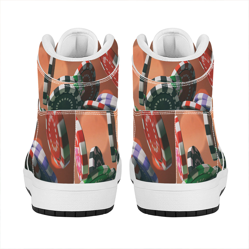 Falling Poker Chips Print High Top Leather Sneakers