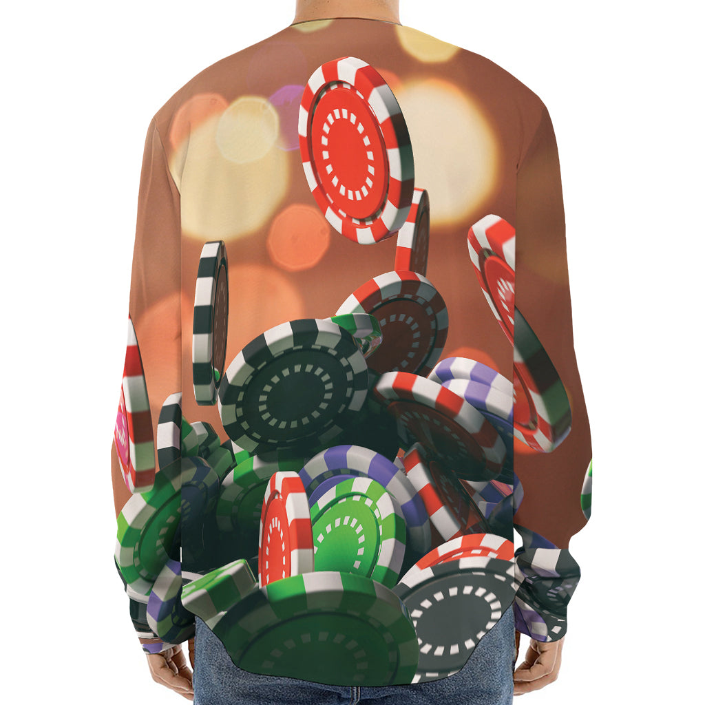 Falling Poker Chips Print Long Sleeve Baseball Jersey