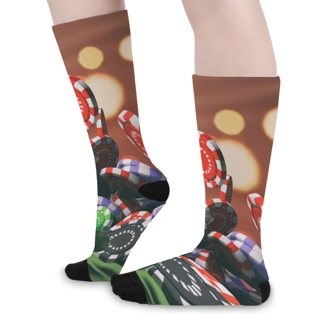 Falling Poker Chips Print Long Socks