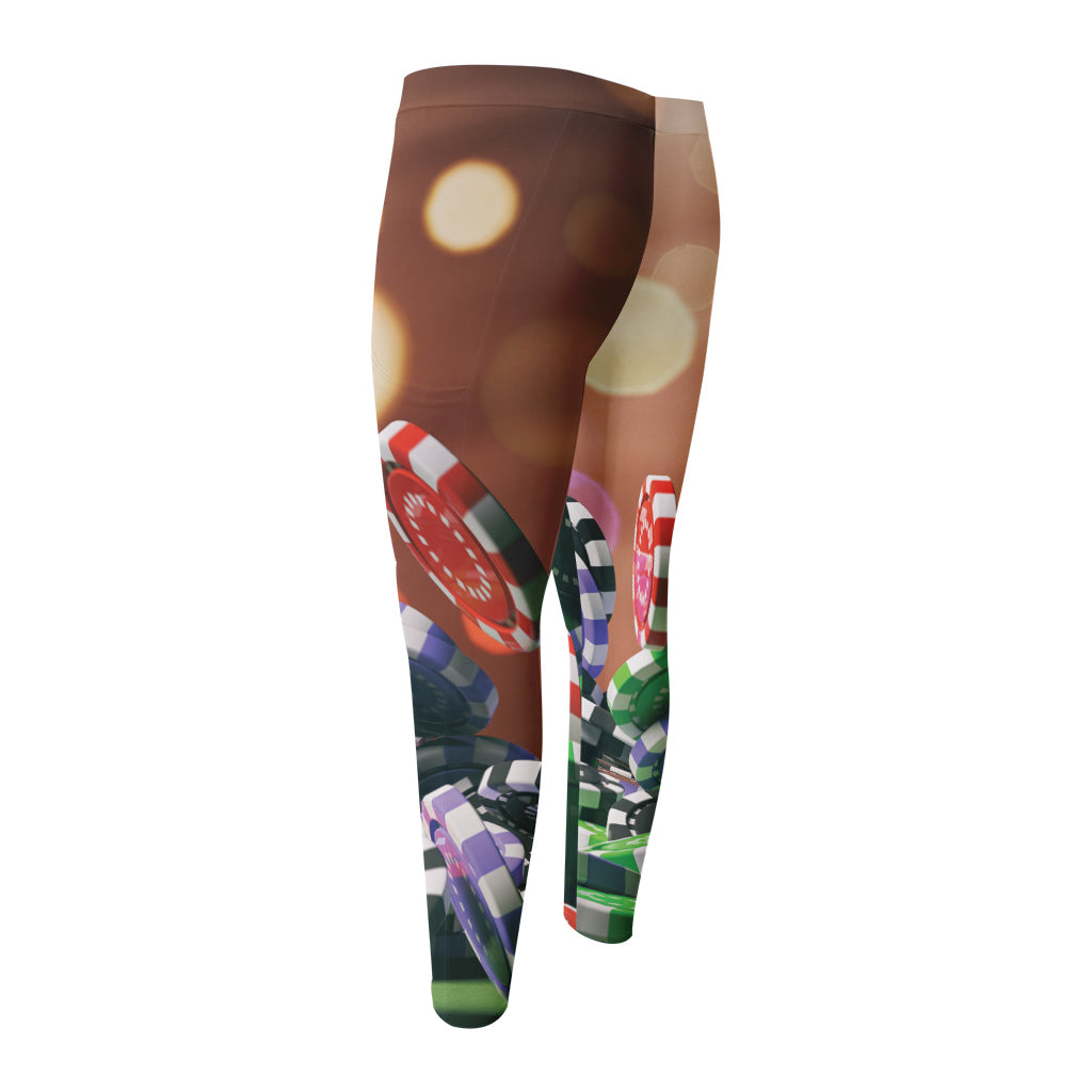 Falling Poker Chips Print Men's Compression Pants