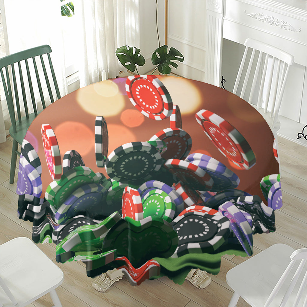 Falling Poker Chips Print Waterproof Round Tablecloth