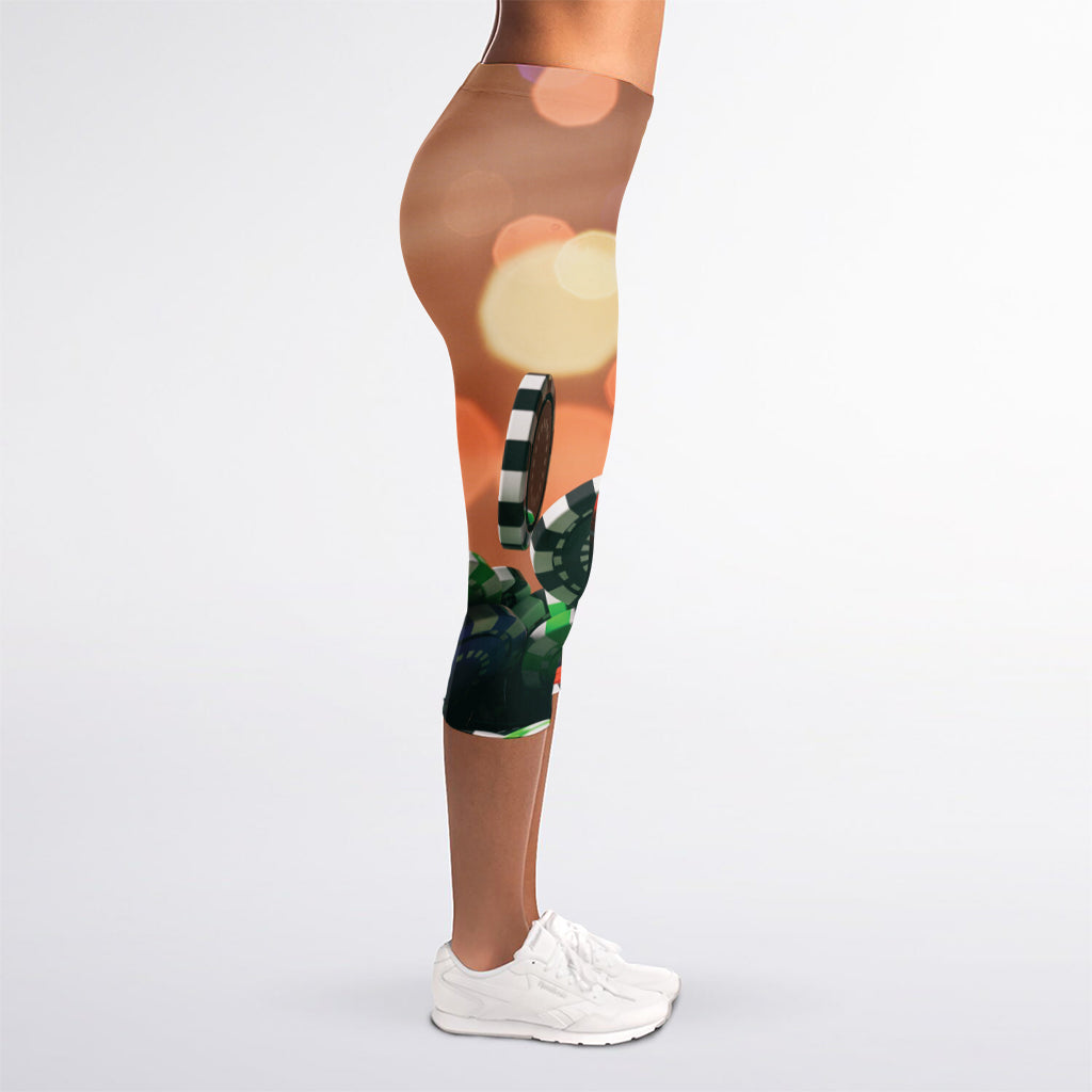 Falling Poker Chips Print Women's Capri Leggings