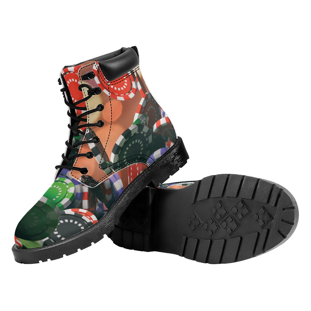 Falling Poker Chips Print Work Boots