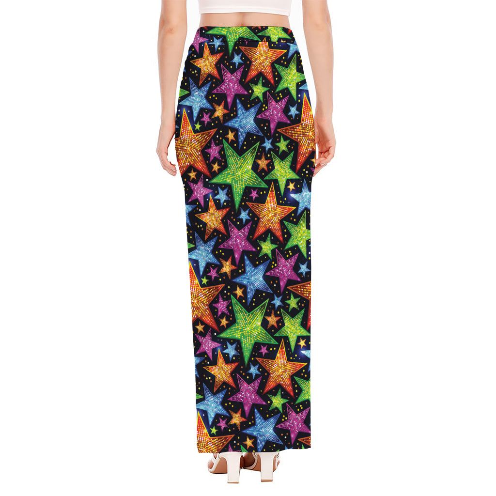 Fantastic Star Pattern Print High Slit Maxi Skirt