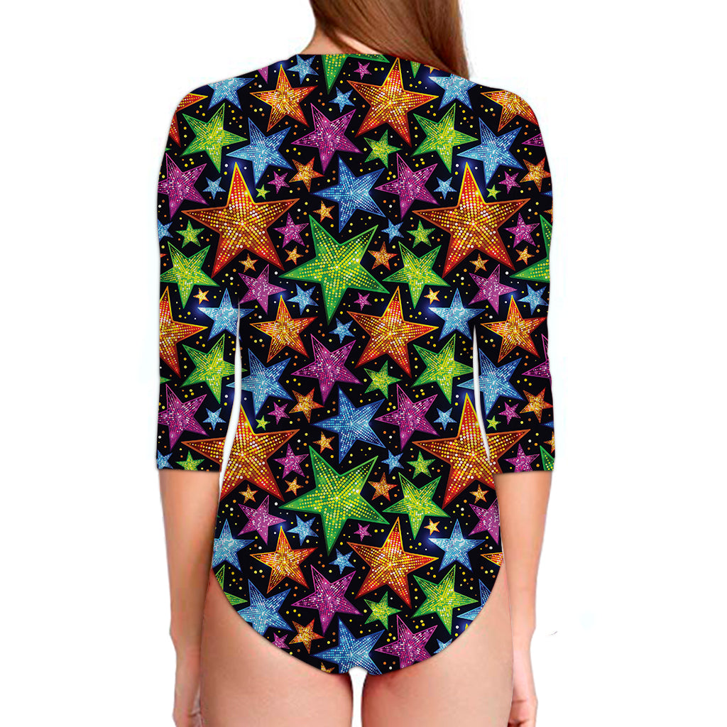 Fantastic Star Pattern Print Long Sleeve Swimsuit