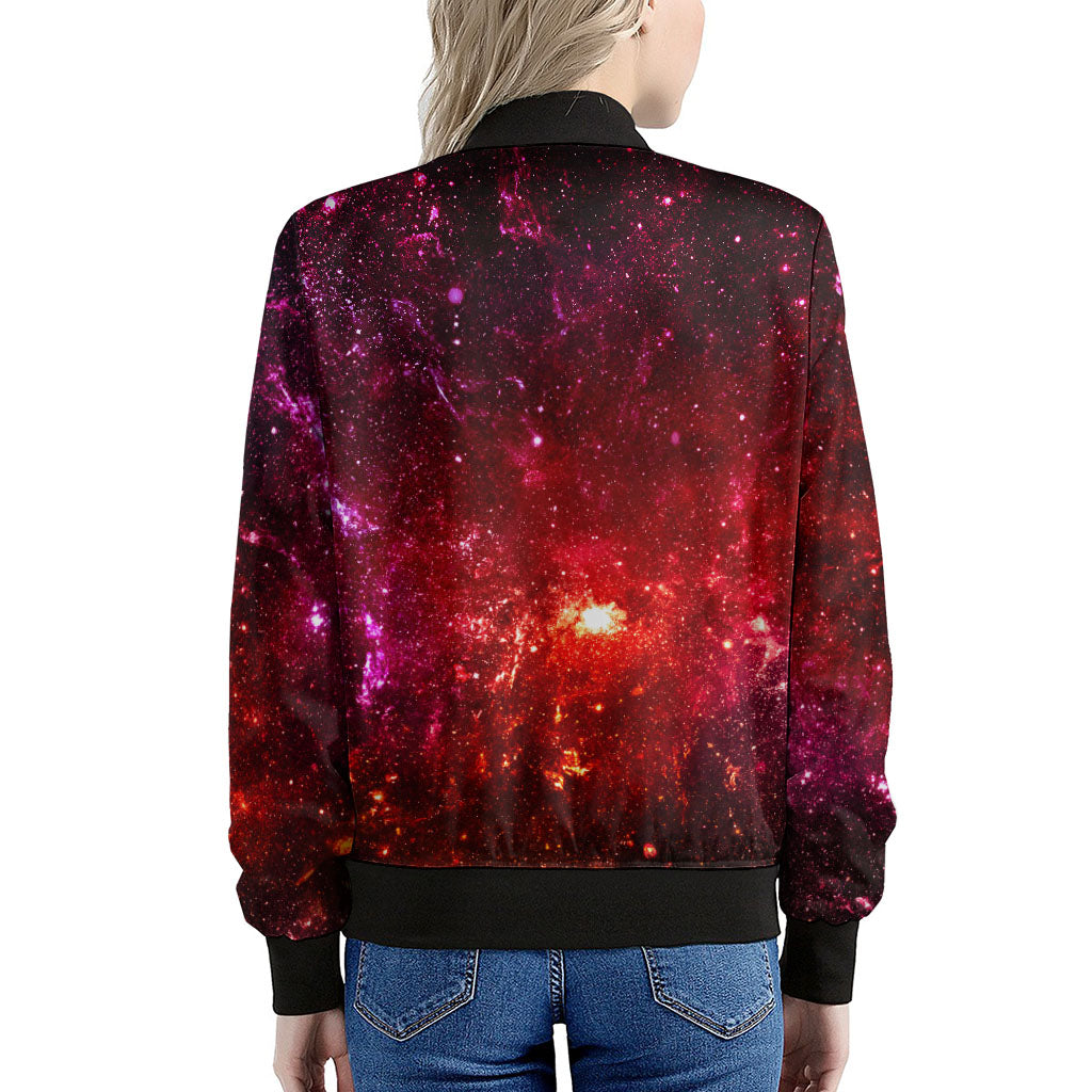 Fiery Nebula Universe Galaxy Space Print Women's Bomber Jacket