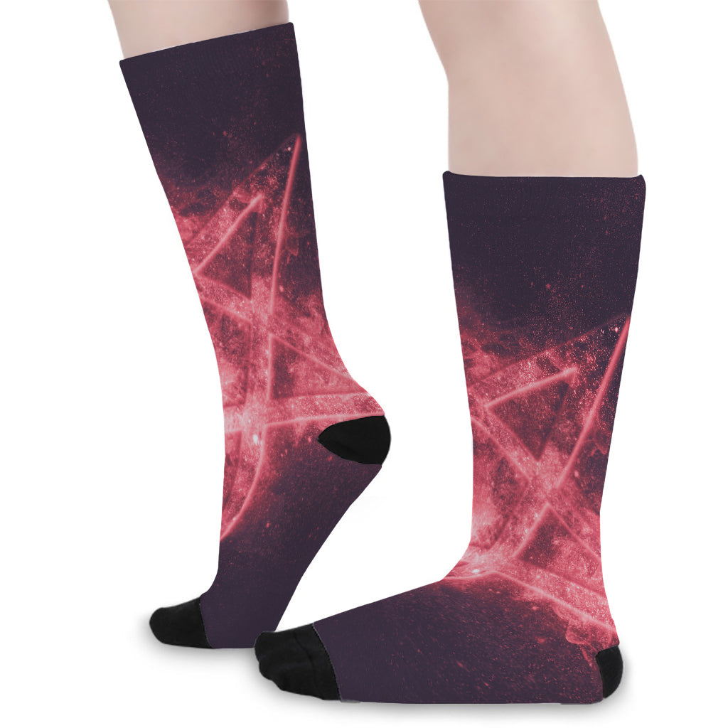 Fiery Reversed Pentagram Print Long Socks